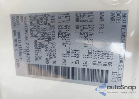 2014 Nissan Rogue Sv из США, поврежденный, VIN 5N1AT2MV3EC770420